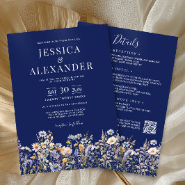 Invitación Flores Silvestres Azul Polvoriento Todo En Un Boda