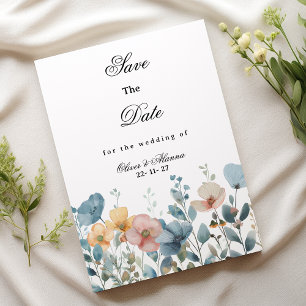 Invitación Flores silvestres azul rosado Botánico Salven La F