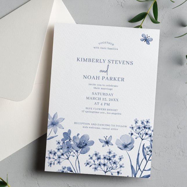 Invitación Flores silvestres azul turquesa boda moderno (Subido por el creador)