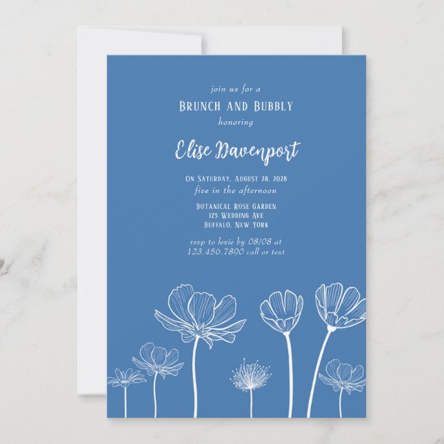 Invitación Flores silvestres azul turquesa Brunch y burbujean (Anverso)