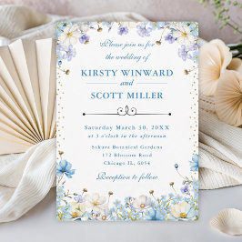 Invitación Flores Silvestres Azules Blancas Nomeolvides Boda
