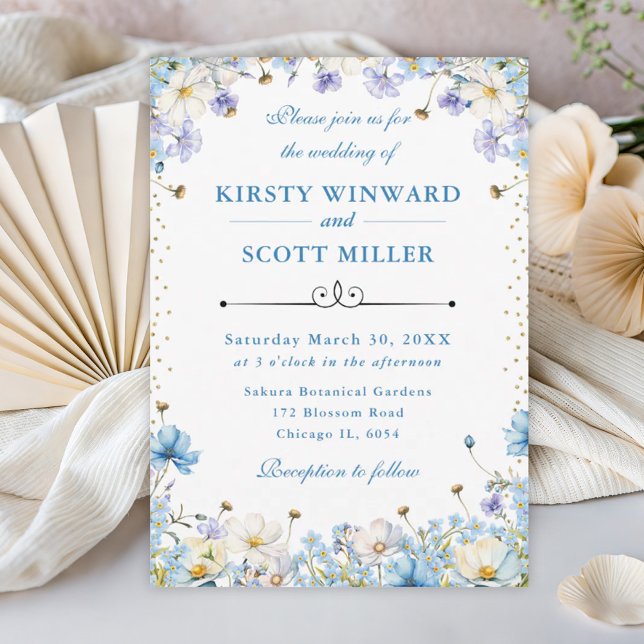 Invitación Flores Silvestres Azules Blancas Nomeolvides Boda (Subido por el creador)