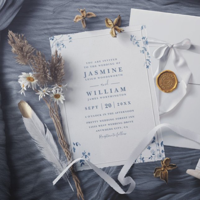 Invitación Flores Silvestres Azules Boda Chic Moderna Elegant (Subido por el creador)