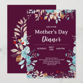 Invitación Flores silvestres azules elegantes Cena del Día de