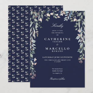 Invitación Flores Silvestres Azules Navales Vegetación Floral