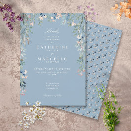 Invitación Flores Silvestres Azules Polvorientos Verde Vegeta
