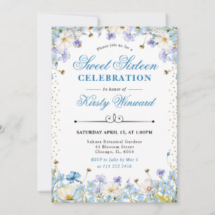 Invitación Flores Silvestres Azules y Blancas Nomeolvides Cum