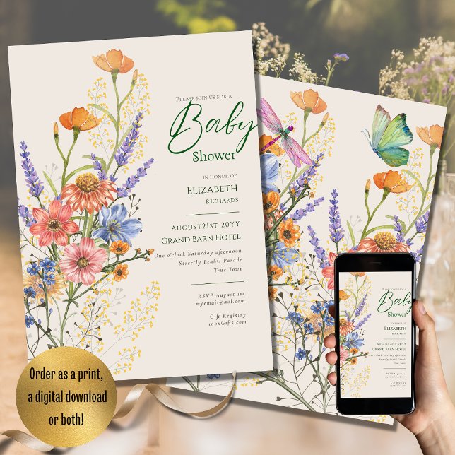 Invitación Flores silvestres Baby Shower BOHO Impreso o Digit (Subido por el creador)