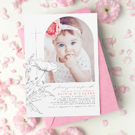 Invitación Flores silvestres bautismo dibujado a mano foto de