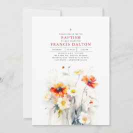 Invitación Flores silvestres bautismo Minimalista elegante