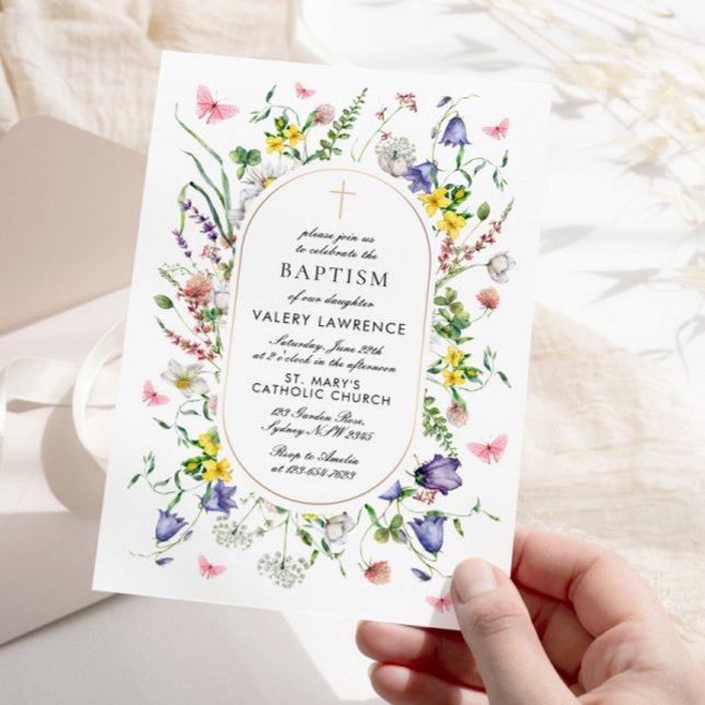 Invitación Flores silvestres bautismo Moda Boho (Subido por el creador)