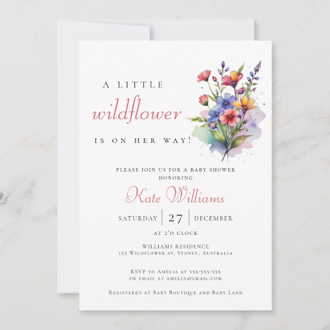 Invitación Flores silvestres Bebé en flor acuarela floral (Anverso)