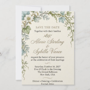 Invitación Flores silvestres blancas, follaje rastrero, Bo mi