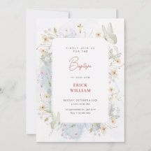 Flores silvestres blancas grises acuarela bautizo