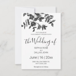 Invitación Flores silvestres blancas negras modernas minimali