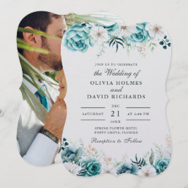 Invitación Flores Silvestres Blancas Turquesa Foto de Boda de