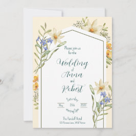 Invitación Flores Silvestres Blancas Y Lilac Boda Geométrico