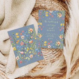 Invitación Flores silvestres Boda azul elegante y elegante