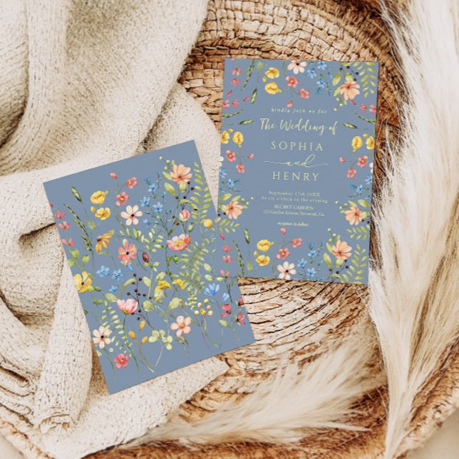 Invitación Flores silvestres Boda azul elegante y elegante (Subido por el creador)