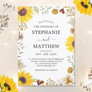 Invitación Flores silvestres Boda de acuarela botánica giraso