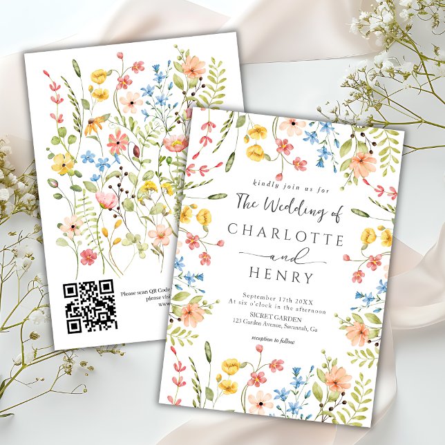 Invitación Flores silvestres Boda de código QR de jardín mode (Subido por el creador)