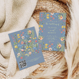 Invitación Flores silvestres Boda de código QR moderno Dusty