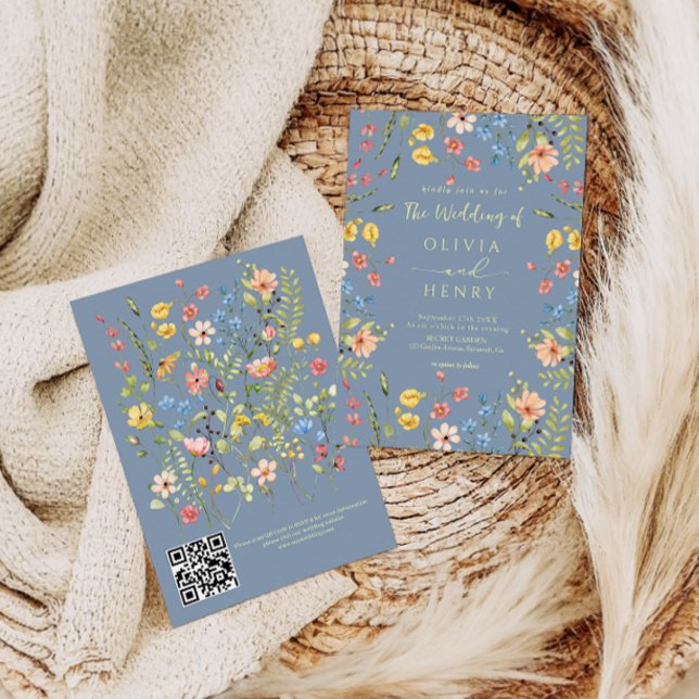 Invitación Flores silvestres Boda de código QR moderno Dusty  (Subido por el creador)