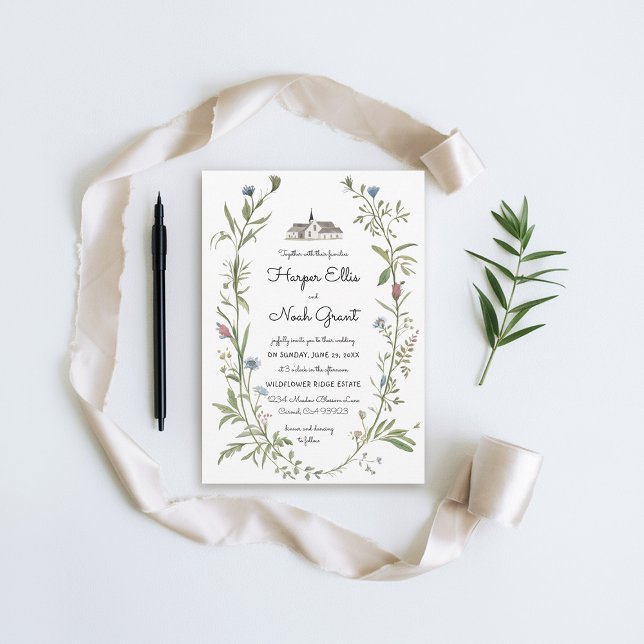 Invitación Flores silvestres Boda de Moda moderna escrita a m (wildflowers wedding invitation hand-written manor floral frame modern garden outdoors chic)