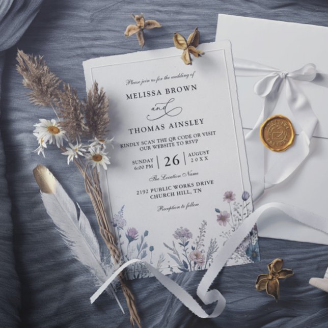 Invitación Flores silvestres Boda elegante moderna con código (Subido por el creador)