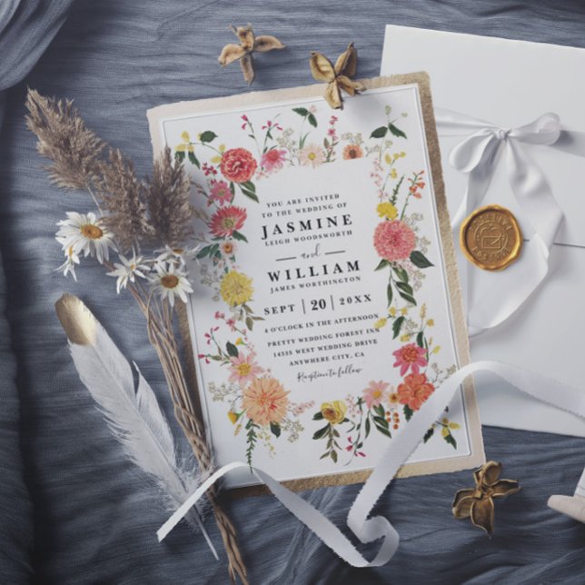 Invitación Flores silvestres Boda elegante rústica moderna ch (Subido por el creador)