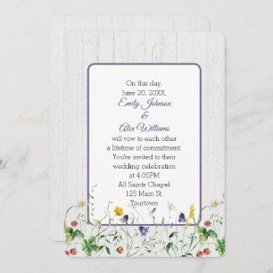 Invitación Flores Silvestres bodas En Madera Blanca