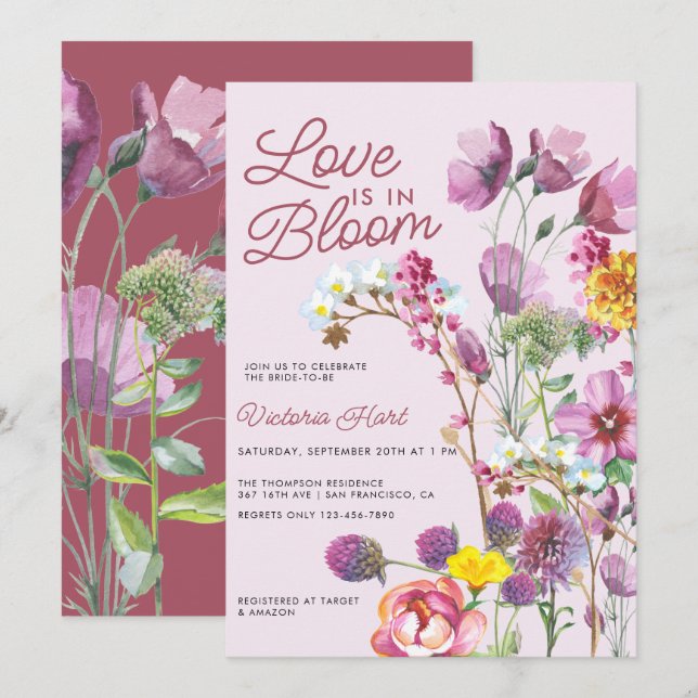 Invitación Flores silvestres | Boho Bridal Shower (Anverso / Reverso)