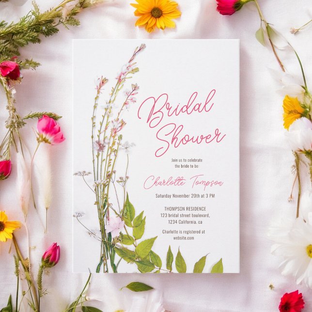 Invitación Flores silvestres boho moderno guión foto ducha de (Modern boho wildflowers script photo bridal shower invitation)