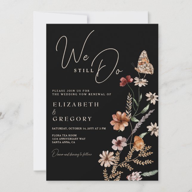 Invitación Flores Silvestres Boho Oscuras Nosotros Todavía Re (Anverso)