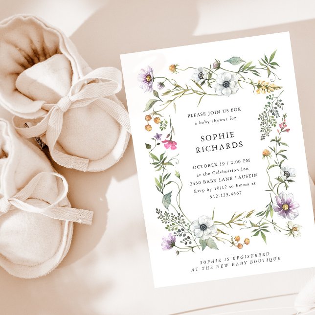 Invitación Flores silvestres botánicas | Elegante Baby Shower (Subido por el creador)