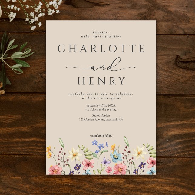 Invitación Flores silvestres botánicas Matrimonio simple en e (Subido por el creador)