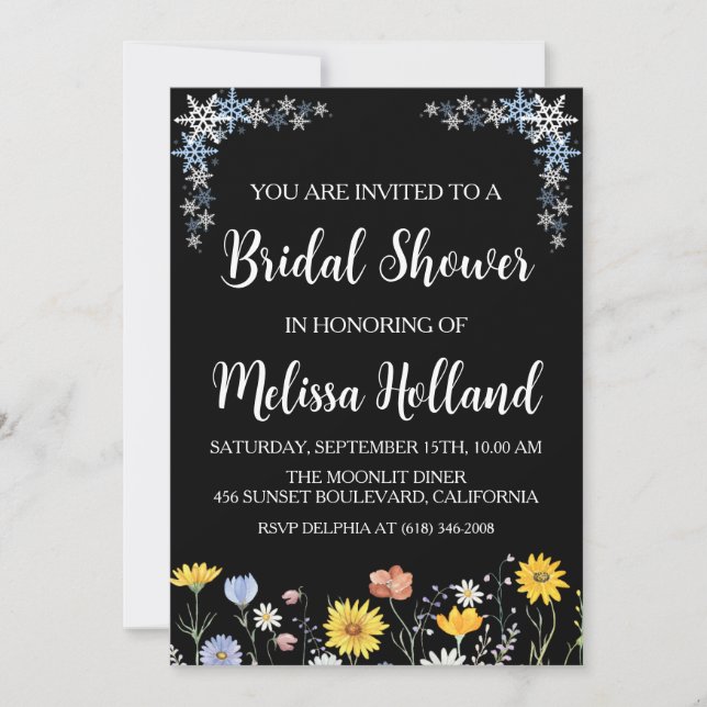 Invitación Flores silvestres brillantes ducha de novia en inv (Anverso)