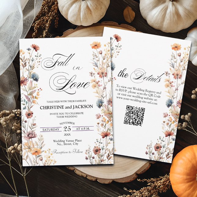 Invitación Flores silvestres caen en amor Boda de código QR (Subido por el creador)