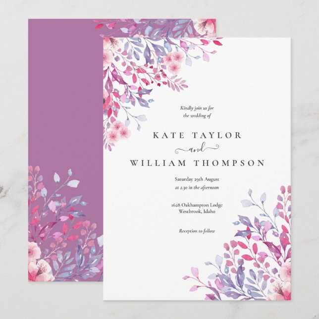 Invitación Flores Silvestres Campestres Boda Floral (Anverso / Reverso)