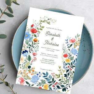 Invitación Flores Silvestres Caprichosas Boda de Jardín Color