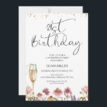 Invitación Flores silvestres Champagne Glass 21 cumpleaños<br><div class="desc">Flores silvestres y copas de champán Invitación al cumpleaños número 21 Invitación a torres silvestres con temática de 21 años, con un adorable arreglo de flores silvestres multicolores y una copa de champán de color dorado. Esta moderna invitación a los 21 años de la flor silvestre también cuenta con una...</div>