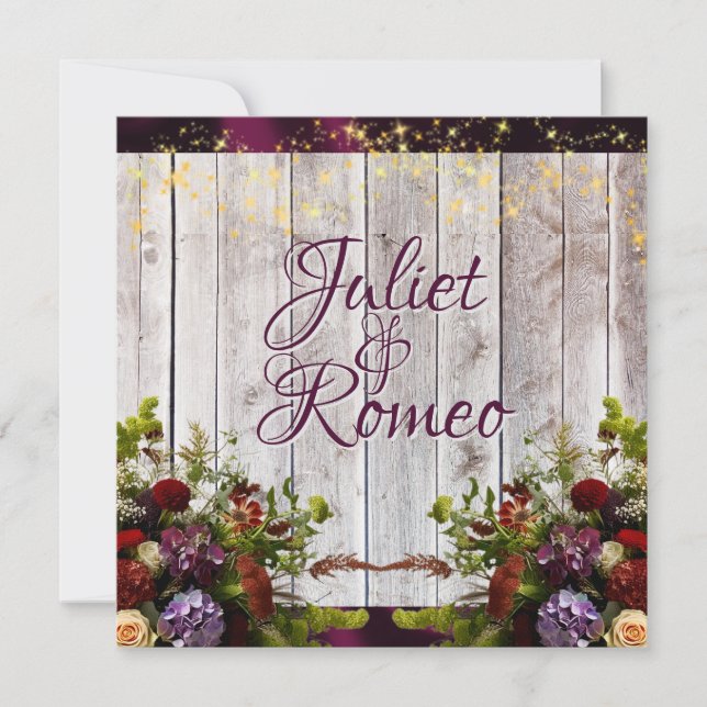 Invitación Flores silvestres, cinta morada y Boda de luces 2 (Anverso)