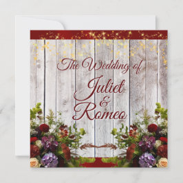 Invitación Flores silvestres, cinta roja y Boda de luces