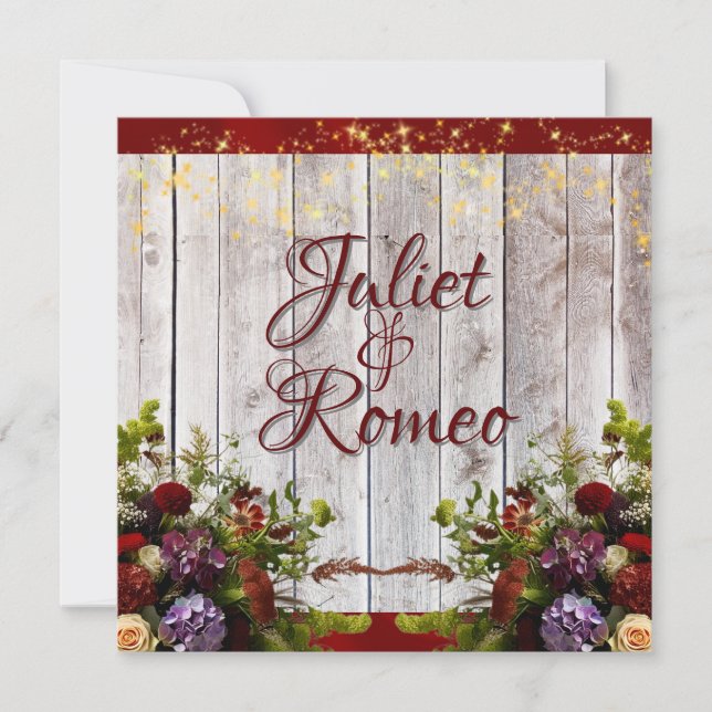 Invitación Flores silvestres, cinta roja y Boda de luces 2 (Anverso)