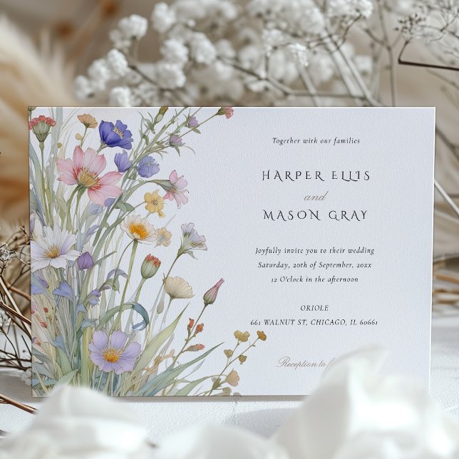 Invitación Flores silvestres clásicas Elegante Pastel Wedding (Subido por el creador)