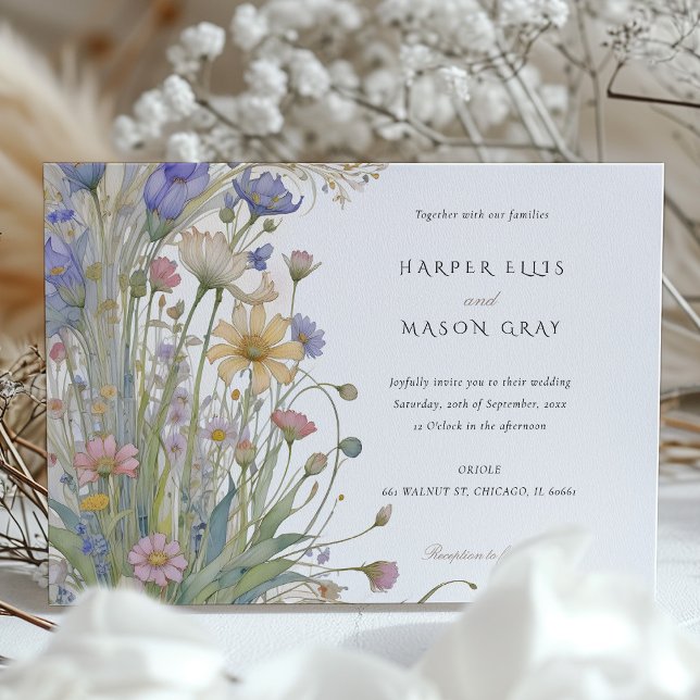 Invitación Flores silvestres clásicas Elegante Pastel Wedding (Subido por el creador)