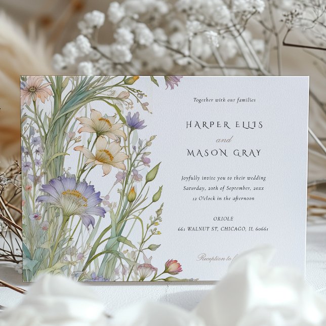 Invitación Flores silvestres clásicas Elegante Pastel Wedding (Subido por el creador)