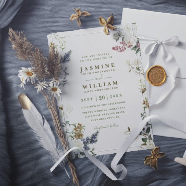 Invitación Flores silvestres Código QR de boda rústica elegan (Subido por el creador)