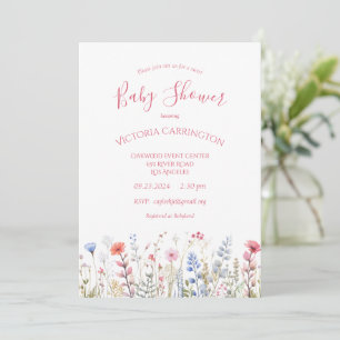 Invitación Flores silvestres color de agua rosa Floral Baby S