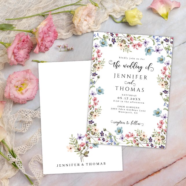 Invitación Flores silvestres coloridas boda moderna de jardín (Subido por el creador)